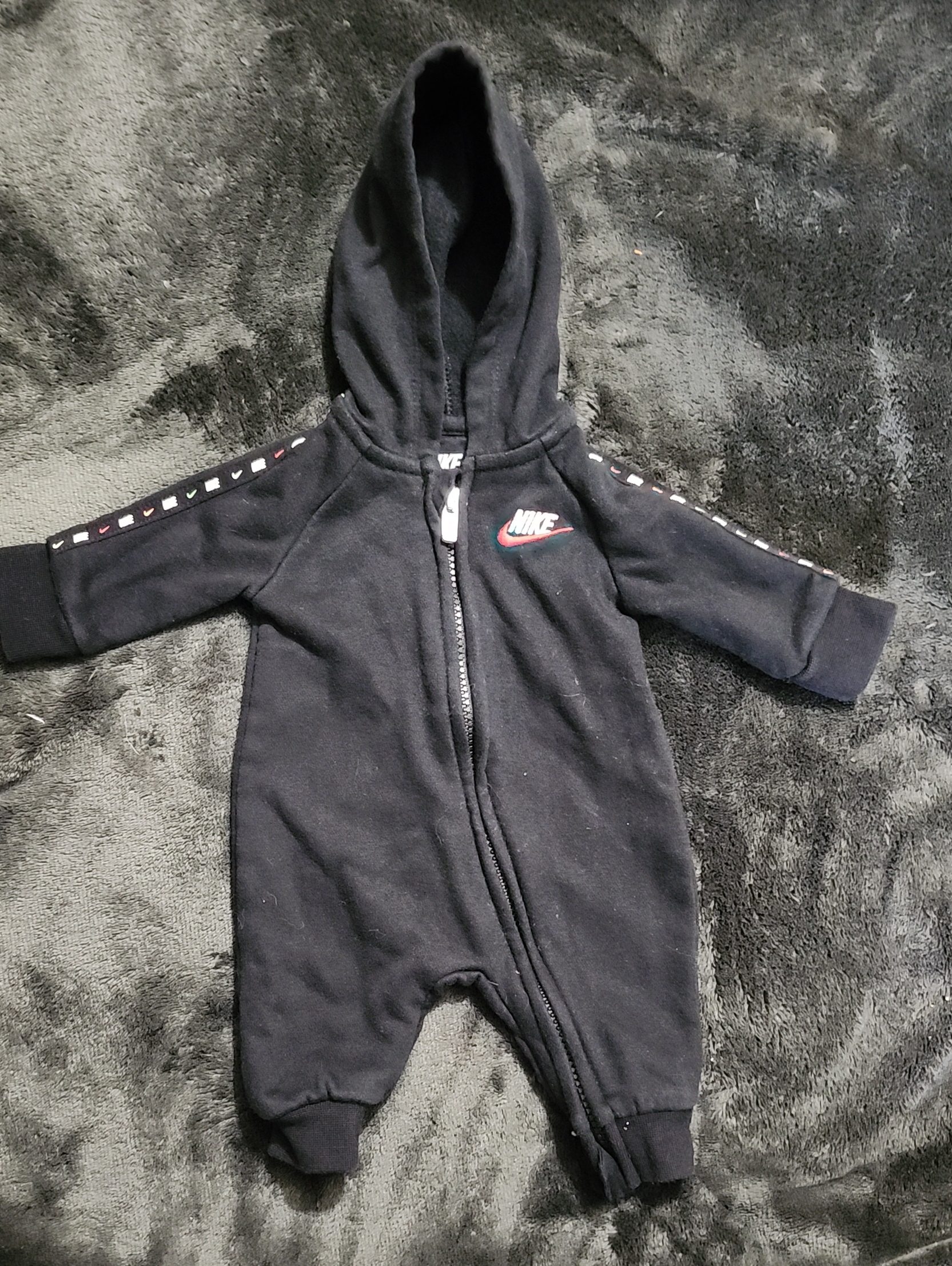 Nike Black Hooded Baby Footie With Logo Accents